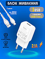Сетевое зарядное устройство 2USB Hoco 220V Блок питания + кабель Type-C White