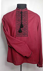 Вишиванка чоловіча, натуральне (домоткане полотно бордо), "Коловорот", фото 4