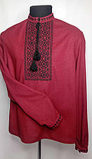 Вишиванка чоловіча, натуральне (домоткане полотно бордо), "Коловорот", фото 5