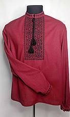 Вишиванка чоловіча, натуральне (домоткане полотно бордо), "Коловорот", фото 2