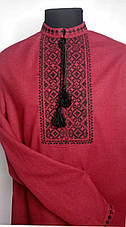 Вишиванка чоловіча, натуральне (домоткане полотно бордо), "Коловорот", фото 3