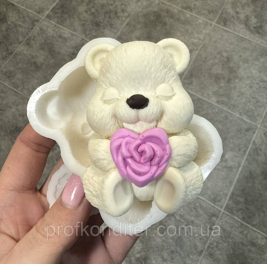 ЭКСКЛЮЗИВ! Силиконовый Молд для шоколада та ін "Ведмедик з серцем в вигляді троянди"", фото 1