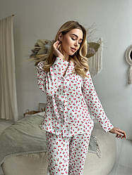 Жіноча Муслінова піжама з кишенями COSY штани+сорочка ВИШЕНЬКИ M240P