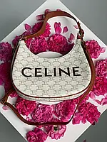 Сумка женская бежевая beige Celine Ava Bag In Triomphe Canvas and Calfskin Tan Селин багет Люкс