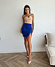 Синя жіноча класична базова спідниця з костюмки із завищеною талією з розрізом, фото 4