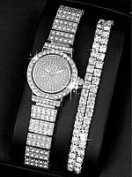 Подарочный женский набор наручные кварцевые часы Fashion Diamond + 2 браслета