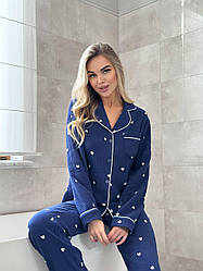 Жіноча Муслінова піжама штани та сорочкА СИНЯ В СЕРЦЯ