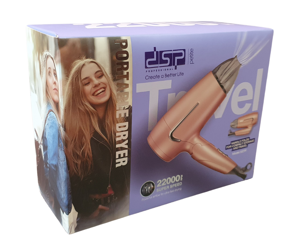 Фен дорожній DSP- 30299 Складна ручка. Рожевий перламутр. Добре для подорожі, фото 1