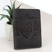 Обкладинка на паспорт шкіряна з гербом HC0075 коричнева