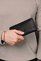Мужское портмоне из натуральной кожи тиснение питон SR007 (черное) El_950