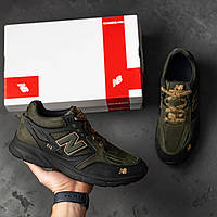 Мужские кроссовки New Balance Clasic зеленые/хаки, кожаные, демисезонные, весна/осень нью беланс