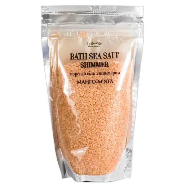 Сіль для ванни морська з шимером Top Beauty з ароматом Манго-М'ята 250 г, фото 1