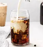 Набір скляних баночок 3 по 500 мл для коктейлів термостійка з бамбуковою кришкою і скляною трубочкою, фото 4