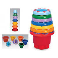 (Уцінка Б/У) Пірамідка, що розгортає іграшка, різнобарвні відерки/ пасочки/ пірамідка з формами Tolo Toys 89650