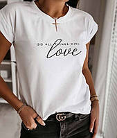 Стильная модная женская футболка «love надписи» Х/Б натурал Турция высокого качества 44-48 Цвет Белый