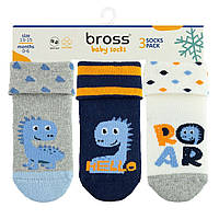 Детские махровые носочки со стопперами BROSS Dino Набор 3 пары