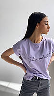 Стильная модная женская футболка «Pause» Х/Б натурал Турция высокого качества 42-48 Цвет 3 Лиловый