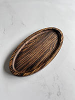Тарелка овальная деревянная для подачи блюд из дуба 13x25 см с обжигом оттенок венге