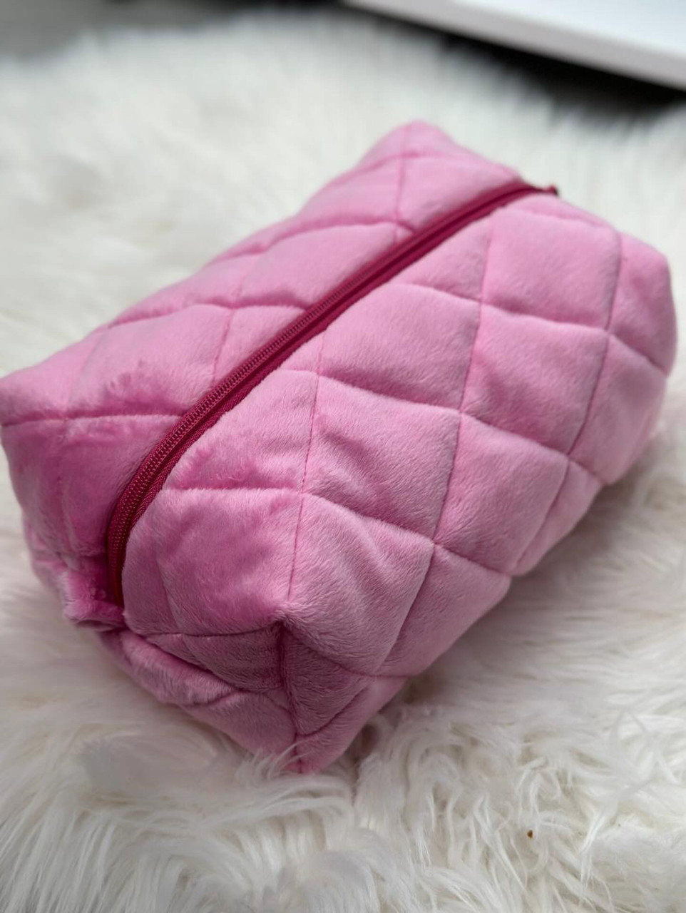 Косметичка плюшева блідо-рожева Top Beauty 16 см * 11 см, фото 1