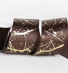 Атласна стрічка "Мармур", 4 см х 2,8 м., колір - коричневий