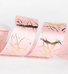 Атласна стрічка "Мармур", 4 см х 2,8 м., колір - ніжно-рожевий