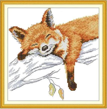 Набір для вишивання за нанесеною на канву схемою "Sleeping Fox". AIDA 14CT printed 26*26 см