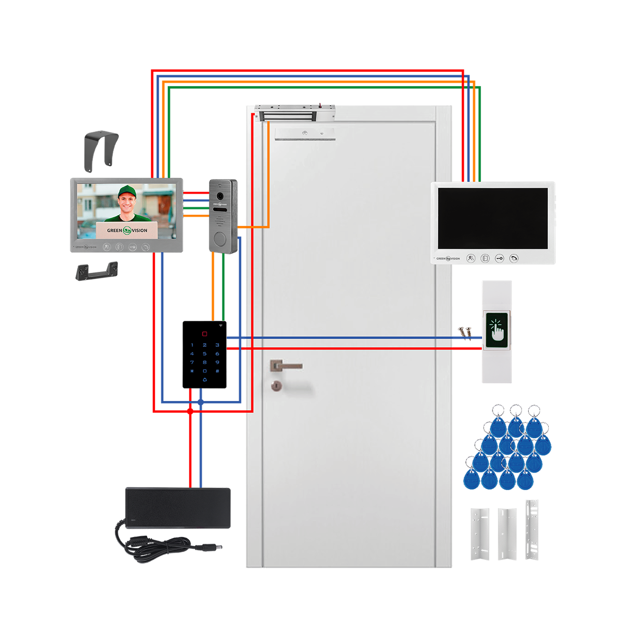 Комплект домофону GreenVision з WiFi контролером та двома моніторами GV-512, фото 1