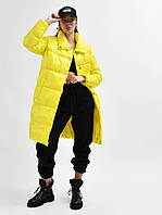 Куртка демисезон удлиненная стеганая оверсайз фасона матовая плащевка на стойку LS-8931-6 желтый