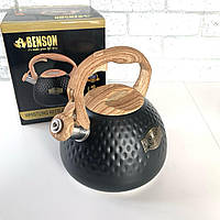 Чайник Benson со свистком 2.8 л из нержавеющей стали с нейлоновой ручкой под дерево