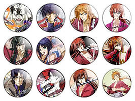 Значки аніме Треос "Rurouni Kenshin" (Бродяга Кенсін) - набір 12 шт.