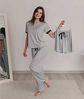 Женская пижама для сна, комплект тройка для дома S-M, L, XL Серая