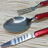 Кухонна туристичний набір: складна ложка, вилка, ніж, нейлоновий чохол, червоний, фото 2