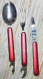Столовий туристичний набір: складна ложка, вилка, ніж, нейлоновий чохол, червоний, фото 3