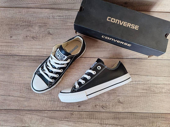 35 р Кеды CONVERS ALL STAR конверсы кожаные черные на белой подошве короткие унисекс кроссовки демисезон, фото 3