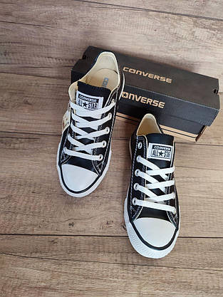 35 р Кеды CONVERS ALL STAR конверсы кожаные черные на белой подошве короткие унисекс кроссовки демисезон, фото 5