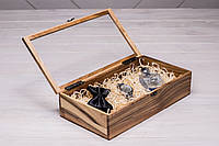 Подарочная коробочка из дерева со стеклянной крышкой Именная коробка для подарка Без гравировки, XL - 342x180x82 мм