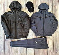 Чоловіча куртка Nike + спортивний костюм Nike Teach весна + кепка Черный + серый