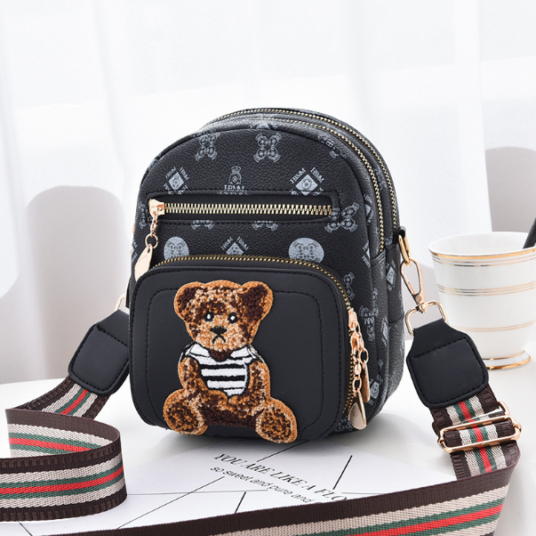 Жіноча міні сумочка з ведмедем, маленька сумка для дівчат із ведмедиком Чорний, фото 1