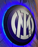 Объёмная эмблема с LED подсветкой ФК "Интер", FC Inter, 40х40 см, футбольный, спортивный декор.