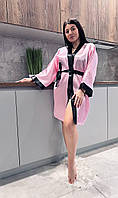 Атласный женский халат кимоно для дома розовый