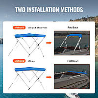 VEVOR 3-bow bimini top boat cover, 1370-1520 mm installation width 900D polyester canopy with aluminium alloy