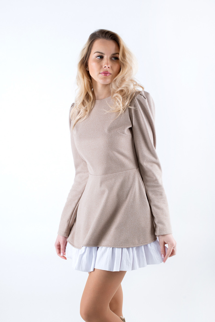 Плаття міні з подвійною спідницею бежево-біле 83034 (2000000123561), фото 1