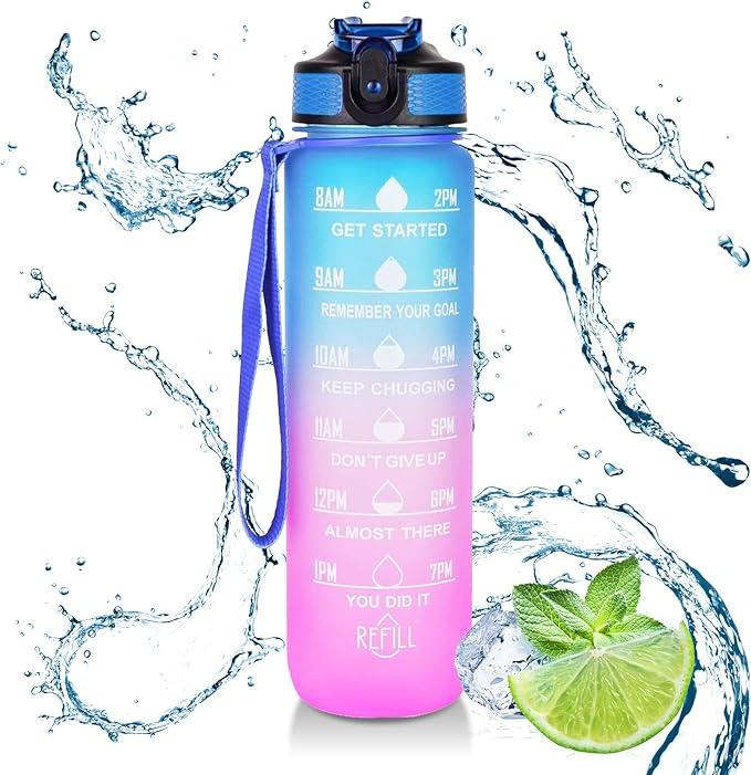 Мотиваційна пляшка для води Refill 1 л з часом Tritan Blue-Pink