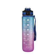 Мотиваційна пляшка для води Refill 1 л з часом Tritan Blue-Pink, фото 2