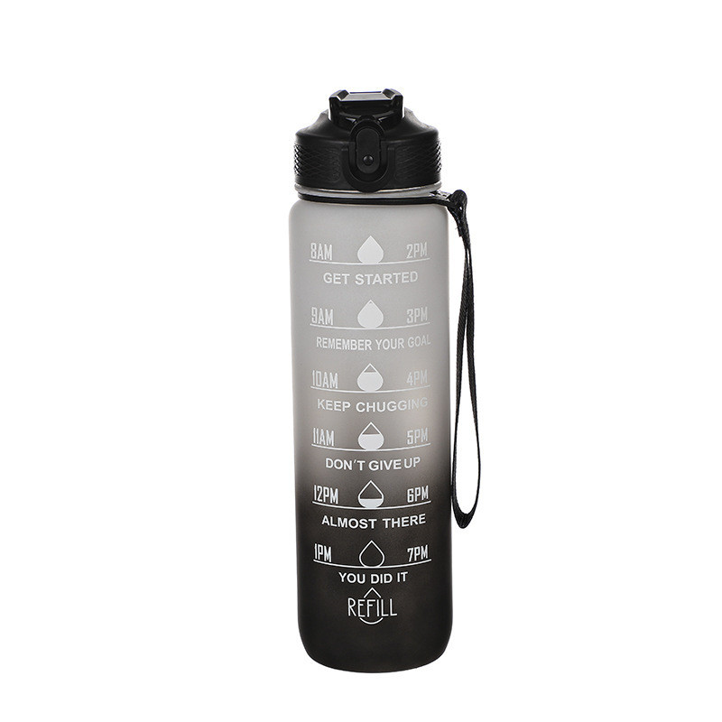 Мотиваційна пляшка для води Refill 1 л з часом Tritan Grey-Black