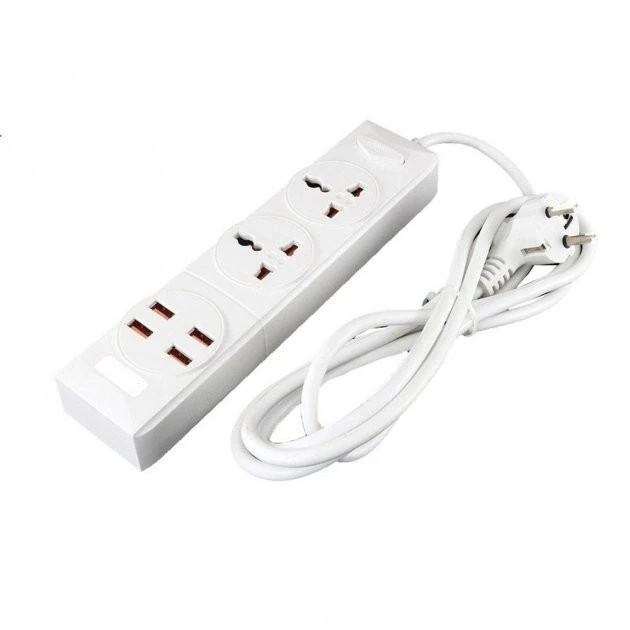 Універсальний мережевий подовжувач RMX на 2 вилки з 4 USB портами 3.4А Anti-Static BKL-08 Power Socket, фото 1