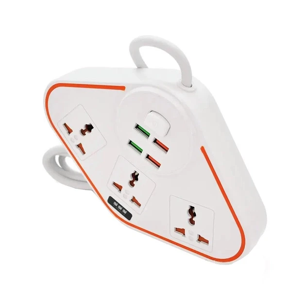Універсальний мережевий подовжувач RMX на 3 вилки з 4 USB портами 3.4А Anti-Static BKL-07 Power Socket, фото 1