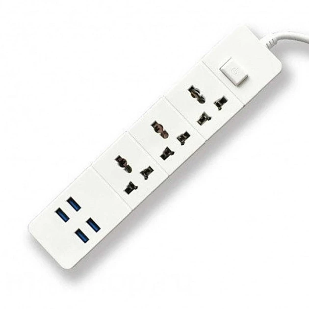 Універсальний мережевий подовжувач RMX на 3 вилки з 4 USB портами 3.4А Anti-Static BKL-08 Power Socket, фото 1