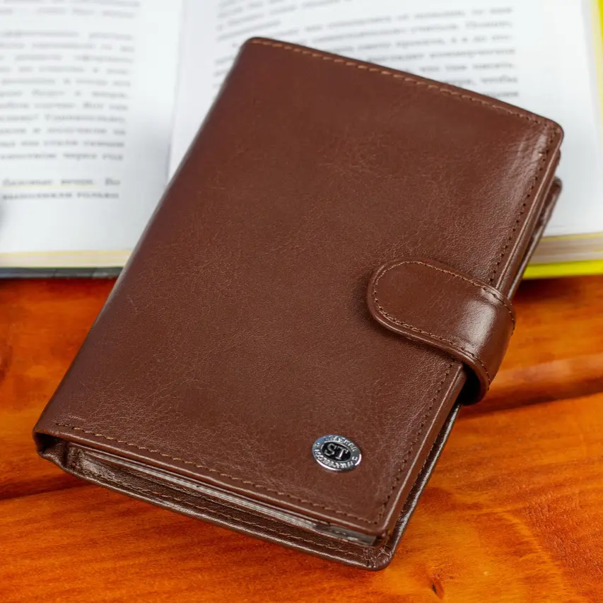 Портмоне вертикальний гаманець чоловічий шкіряний Bonshop коричневий брендовий для карток прав та грошей
