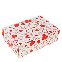 Самозбірна коробка 250х170х80, "Сердечка червоні" гофракартон, біла